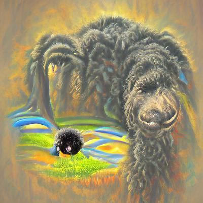 Portrait of a Fluffy Black Labradoodle Dog