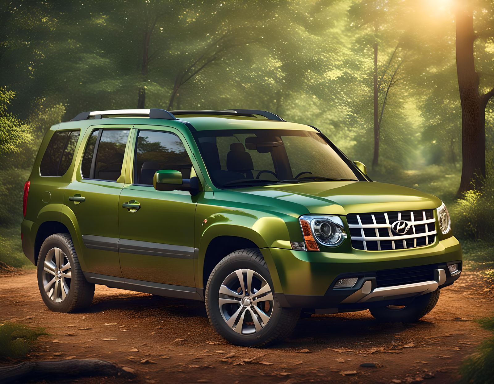 Green 2013 Hyundai Patriot SUV at Campsite