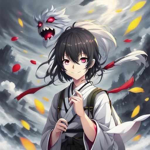 Anime Girl with White Hair Smiling Happily