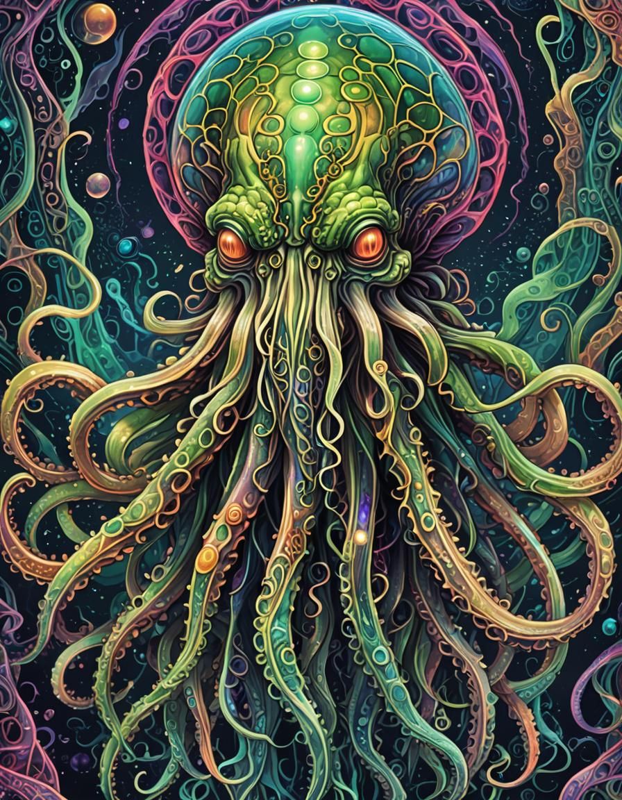 Cthulhu as Iridescent Jellyfish in Graffiti Art Style