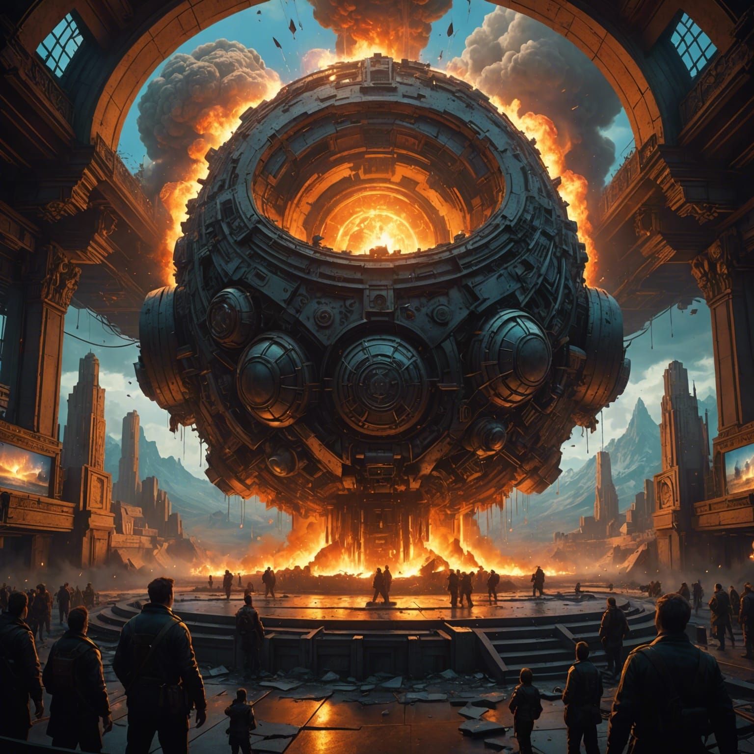 Exploding Hydrogen Bomb in Dark Fantasy Style