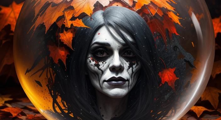 Halloween Ghoul in Glass Sphere: Ink Splatter Art