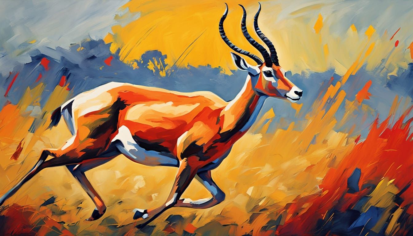 Majestic Gazelle in Vibrant, Expressive Oil Painting