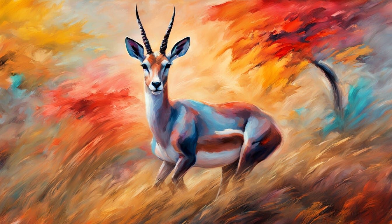 Expressionist Oil Painting of a Majestic Gazelle in Ethereal...