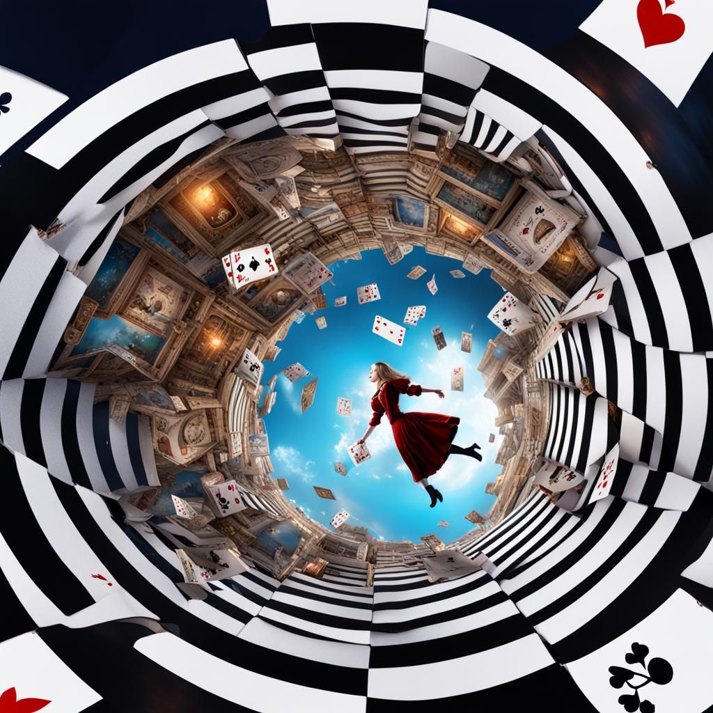 Alice Falling Through Rabbit Hole in 3D