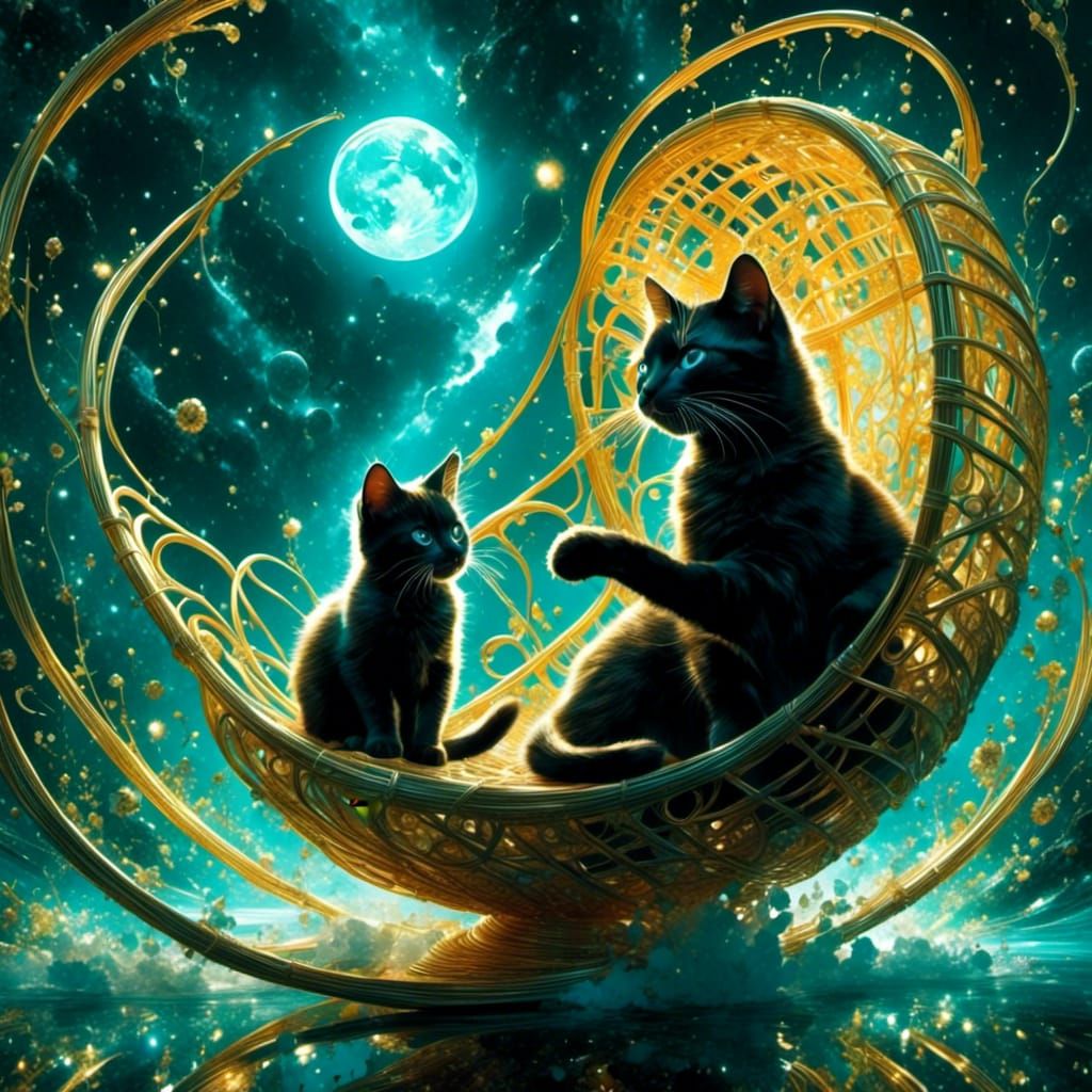 Kittens Playing Around Rattan Rocking Chair