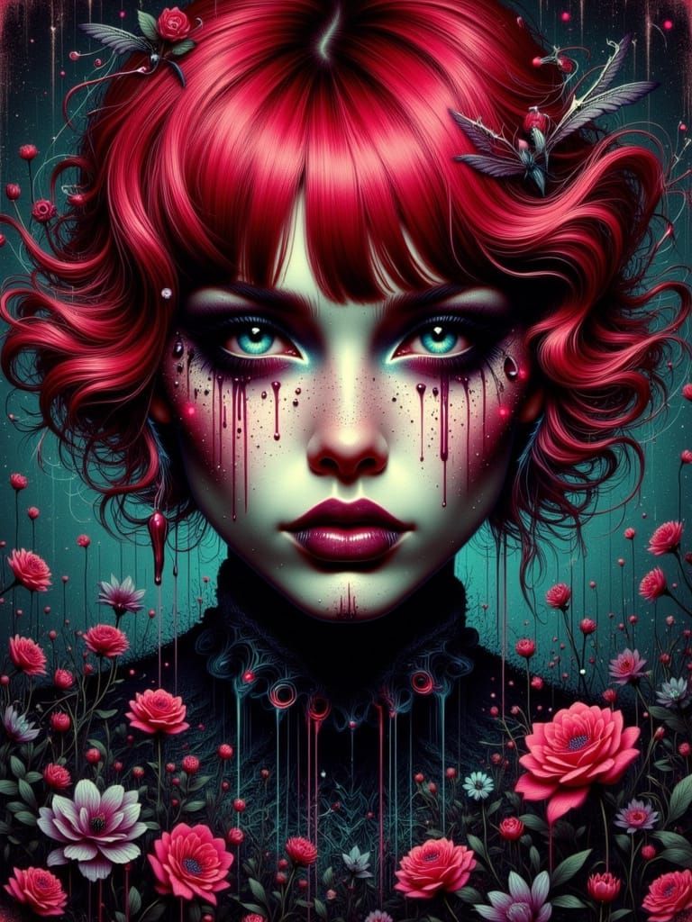 Gothic Despaircore Portrait of a Melancholic Woman