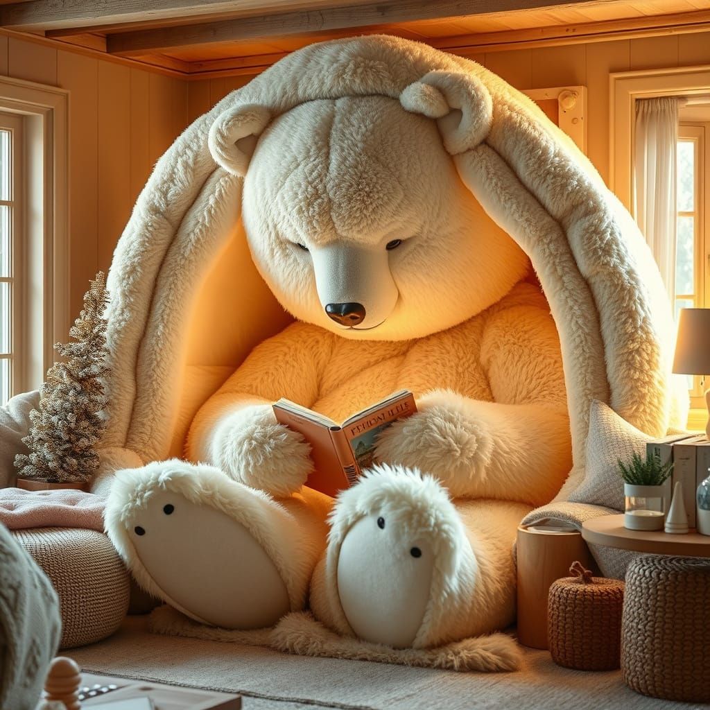 Cozy Polar Bear Reading Nook in Hygge Living Room