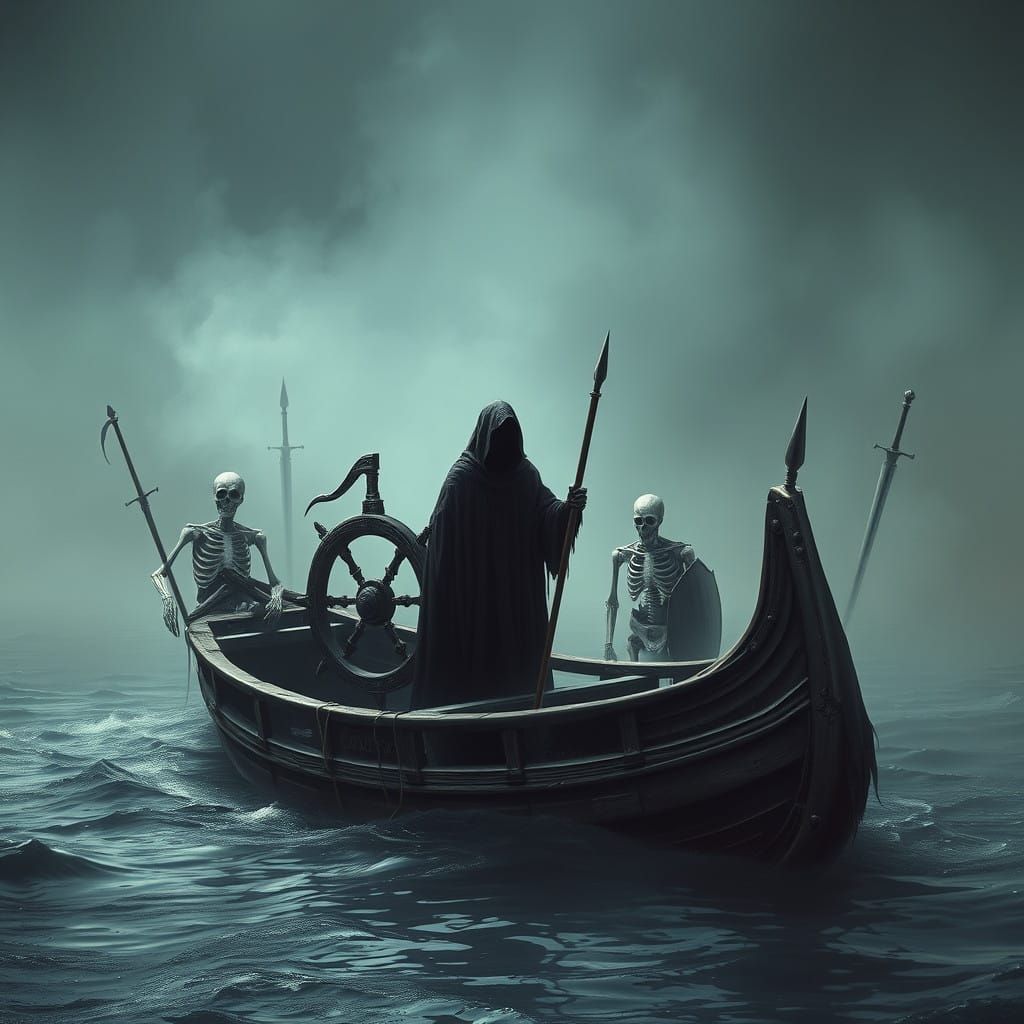 The Grim Reaper Navigates the River Styx in a Haunting, Goth...