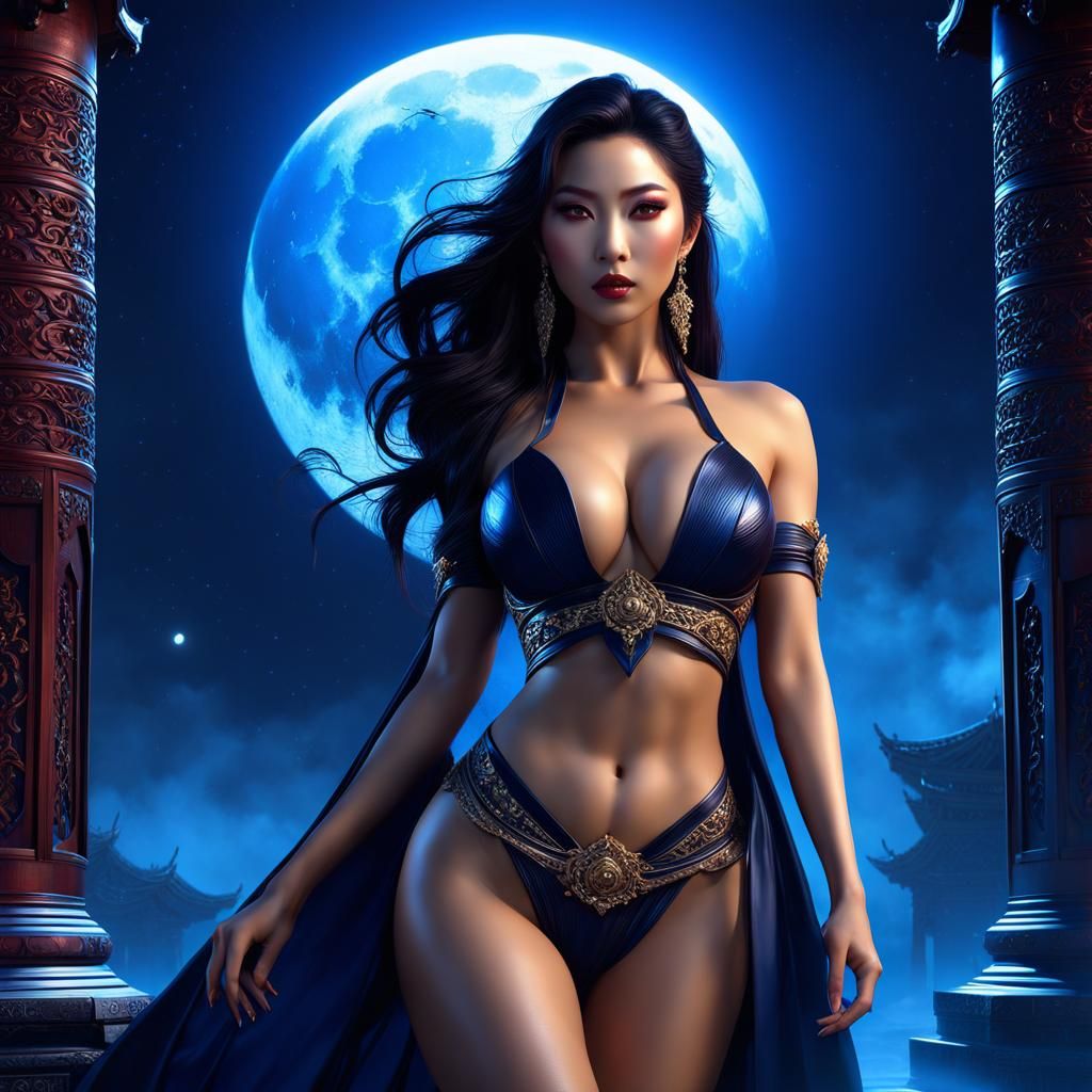 Seductive Asian Beauty in Moonlight: Fantasy Art