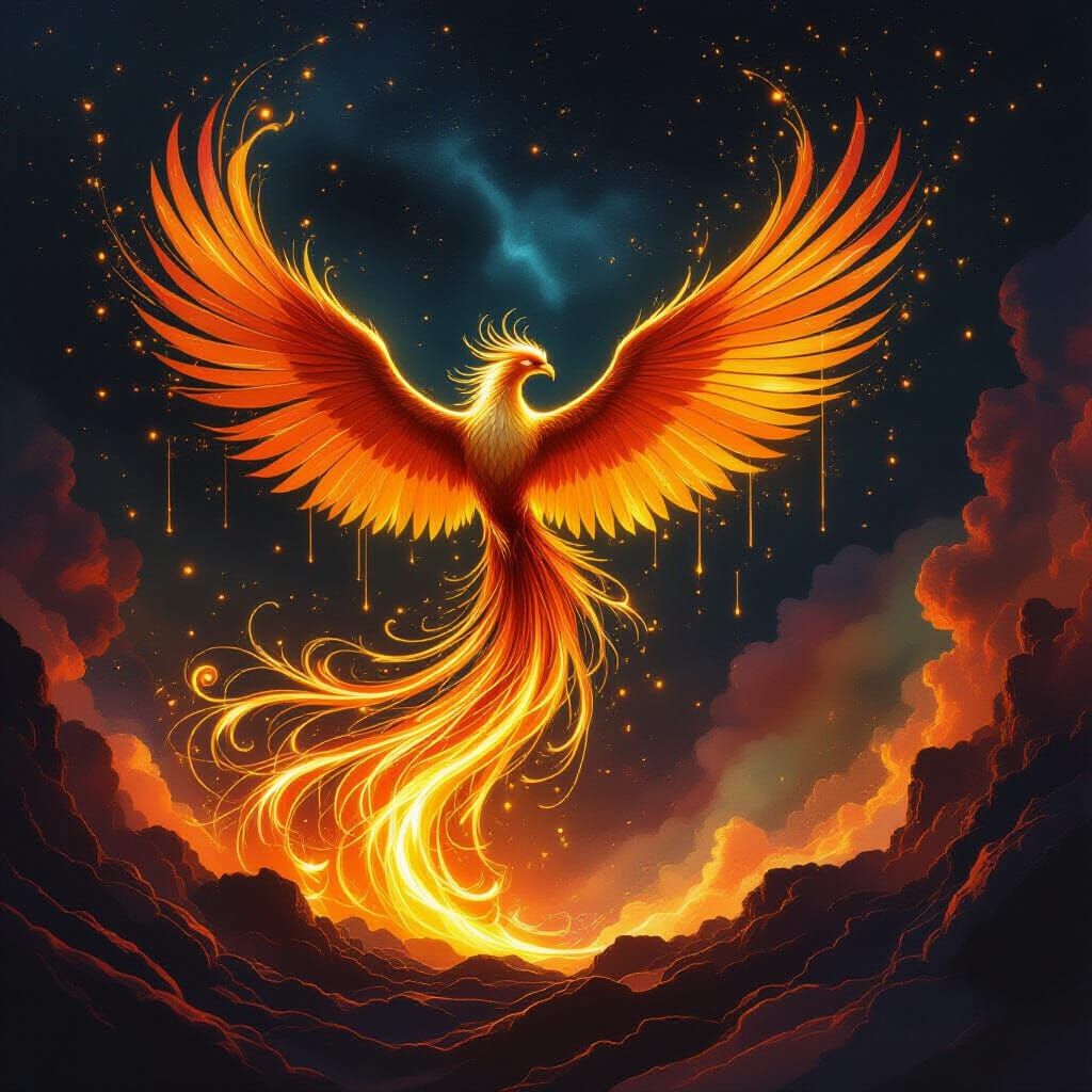Majestic Phoenix Rises From Fiery Vortex