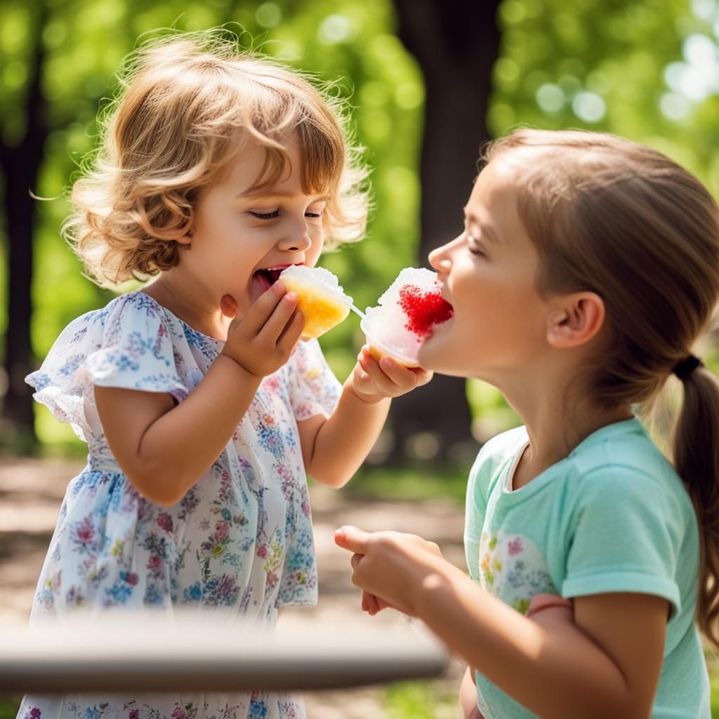 Child's Joyful Italian Ice Treat on Summer Day