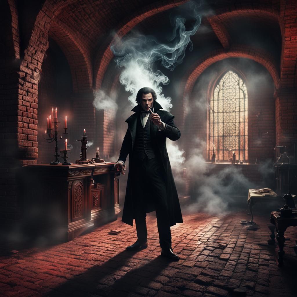 Smoking Vampire in Brick Chamber: Digital Matte Painting