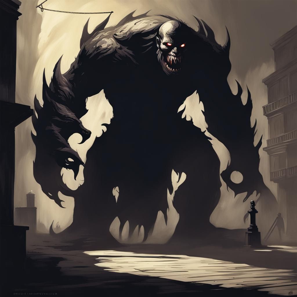 Sinister Colossal Shadows in Fantasy Art Style