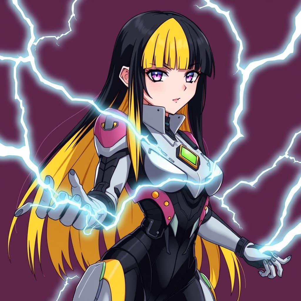 Anime Girl in Cyberpunk Mech Suit Wields Electricity
