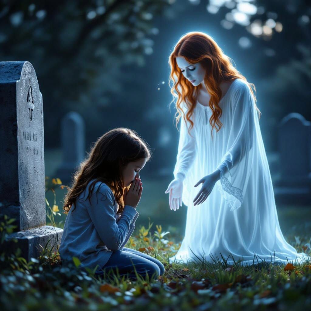 Grieving Daughter Prays at Mother's Grave, Ghostly Apparitio...