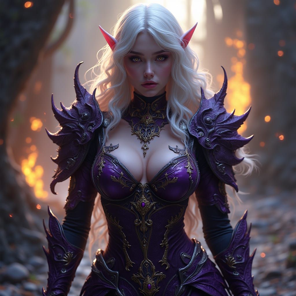 Albino Elf in Dark Fantasy Armor, Digital Art