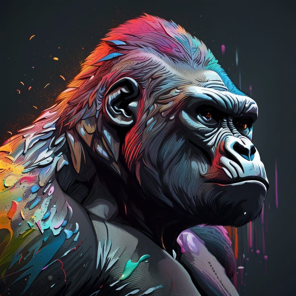 Hyperrealistic Gorilla Portrait in Splash Art Style