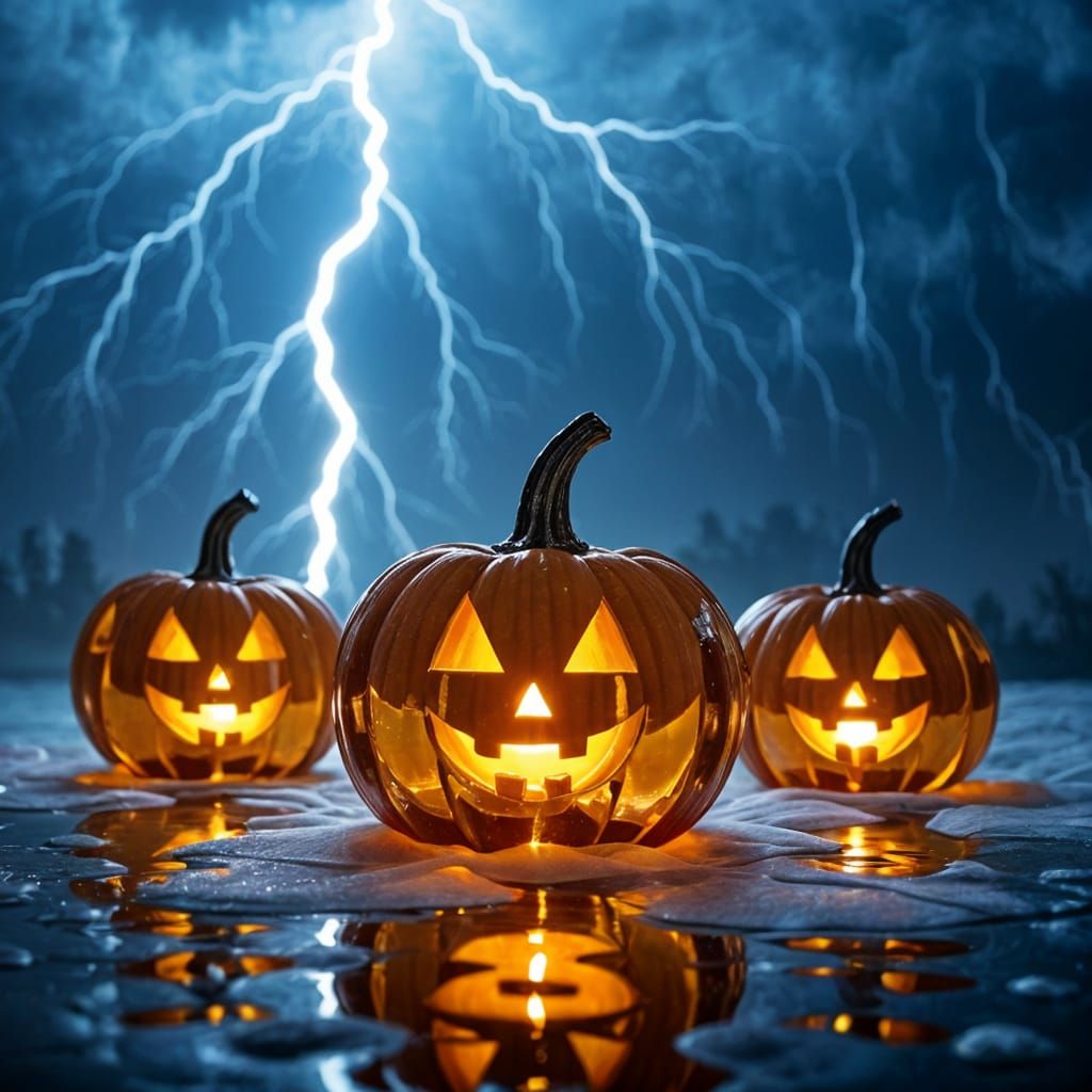 Glass Pumpkins in a Glass Thunderstorm