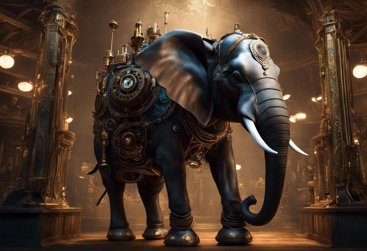 Steampunk Automaton Elephant with Glowing Eyes