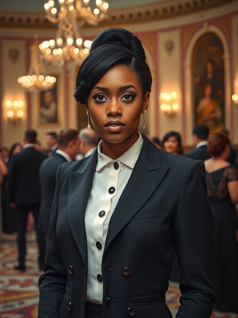 Regal Woman in Elegant Attire, Inspired by Iconic Portraits