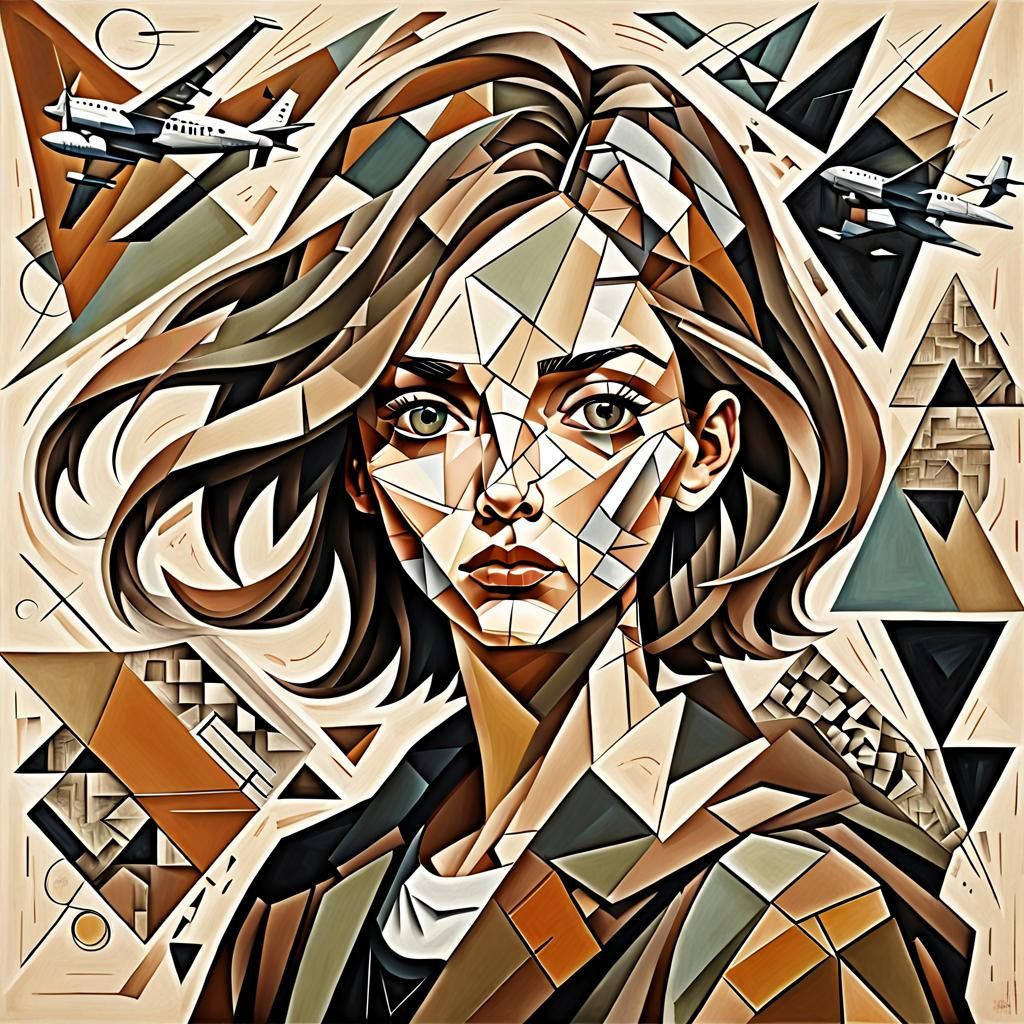Cubist Woman Portrait with Geometric Shapes