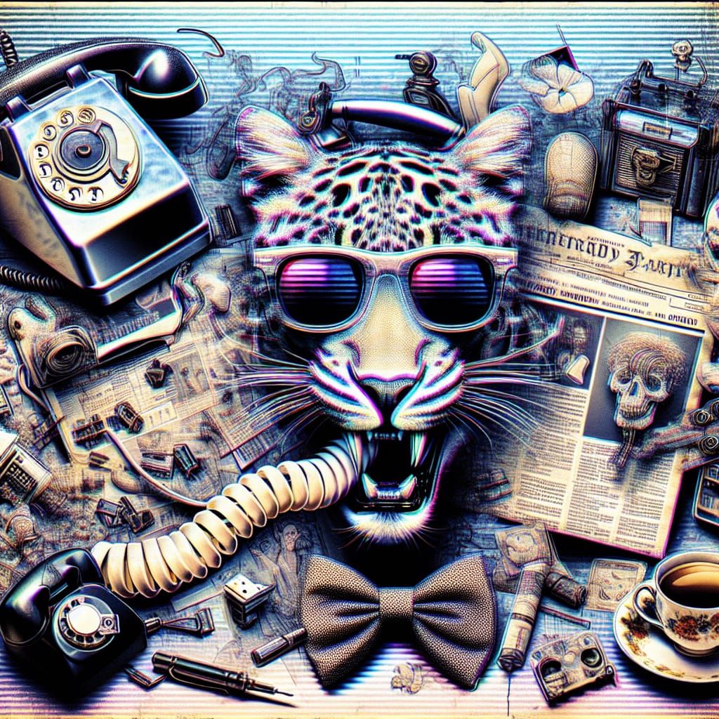 Glitchcore Leopard with Coffee in Inverted Colors