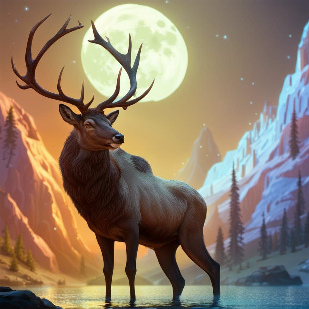 Majestic Stag Elk in River at Dawn