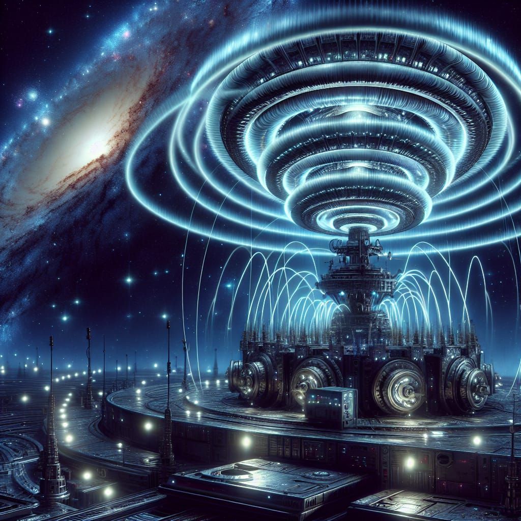 Powerful Radio Transmitter Emitting Radiation in Space