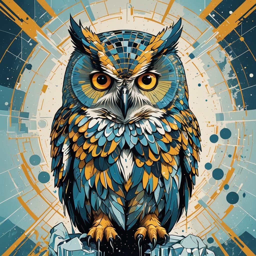 Geometric Ice Owl Pop Art in 8K
