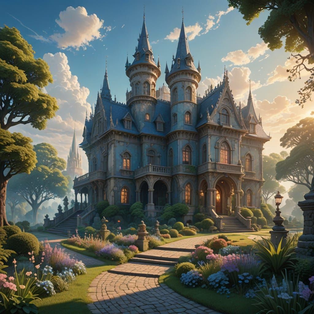 Ethereal Dawn Whimsy in Fantasy Landscape