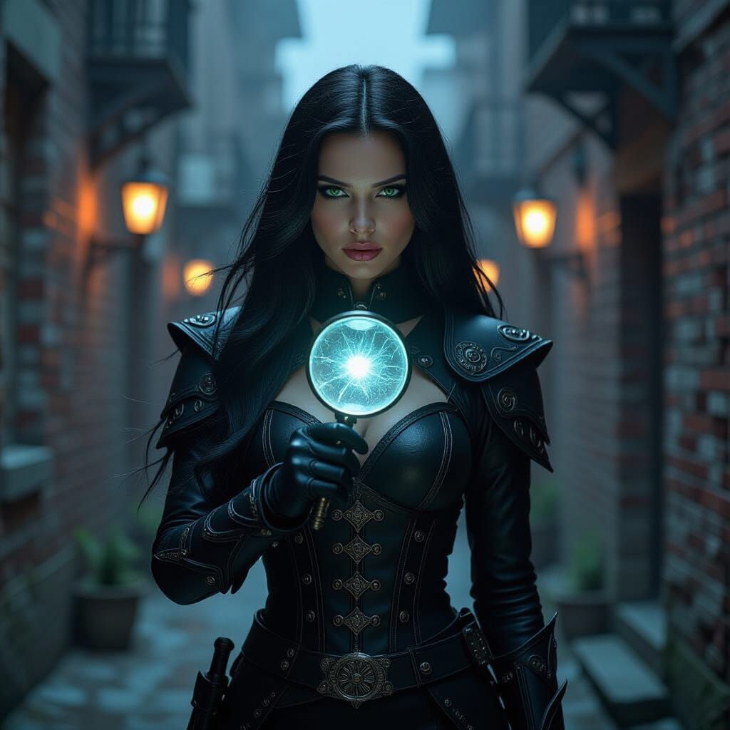 Gothic Woman in Dark Alley: Cinematic Film Still