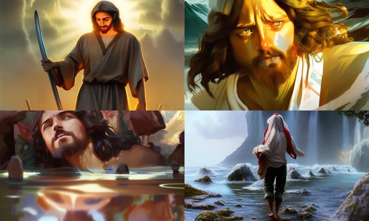 Jesus Walking on Water Portrait in Digital Art Style