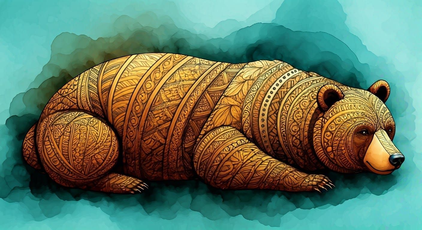 Whimsical Bear in Hibernation Zentangle Art