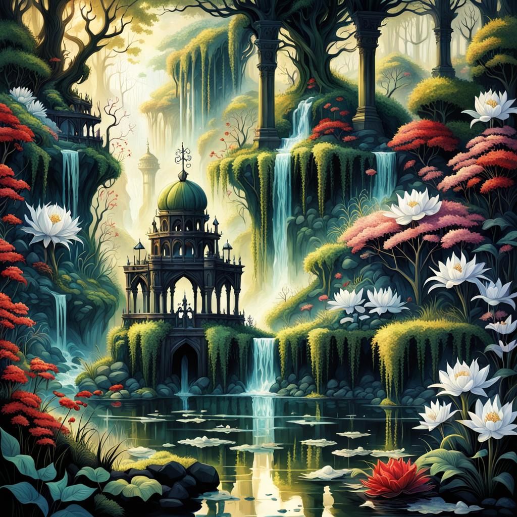 Demonic Enchanted Garden in Fantasy Art Style