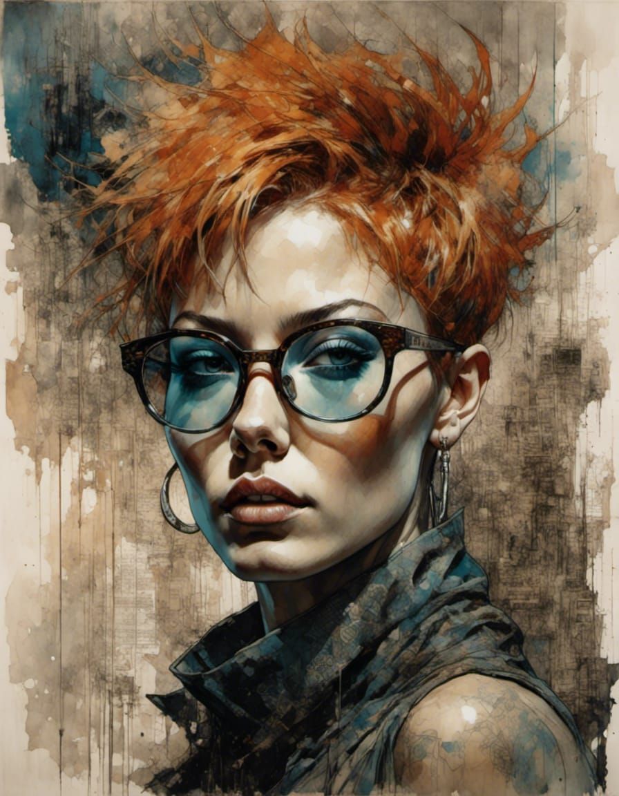 Nerdy Cyborg Queen Portrait in Grunge Style