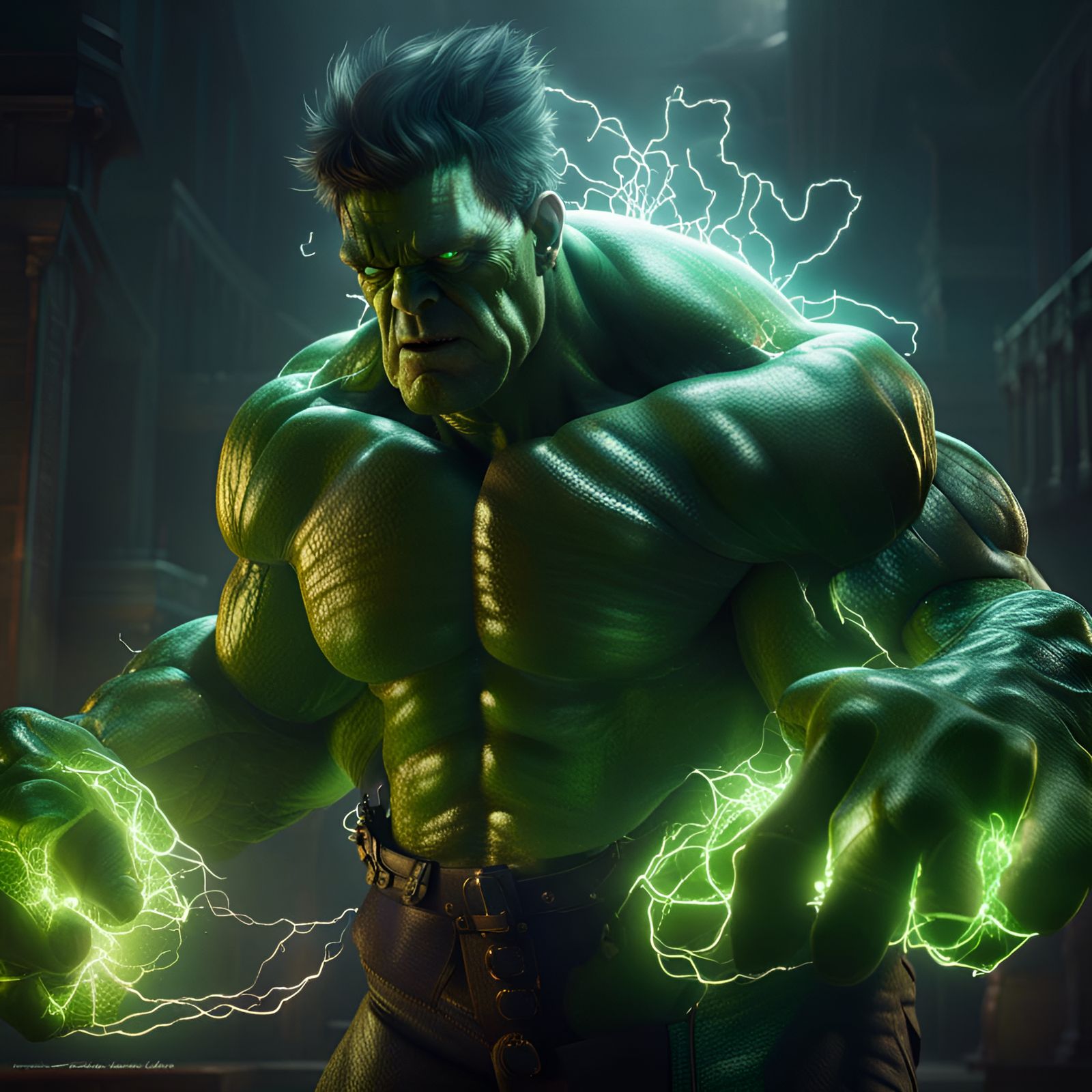 Frankenstein Hulk Concept Art in Dark Fantasy Style