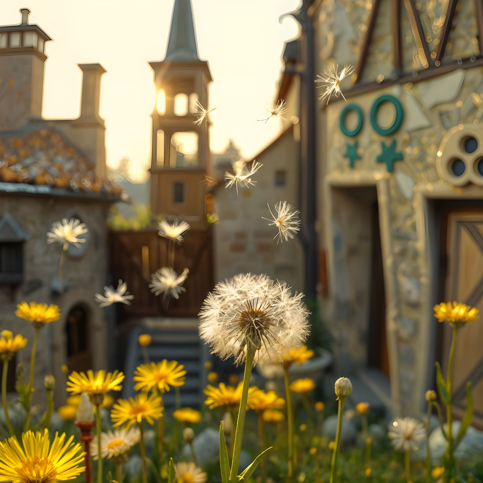 Dandelions Glow in Evening Light