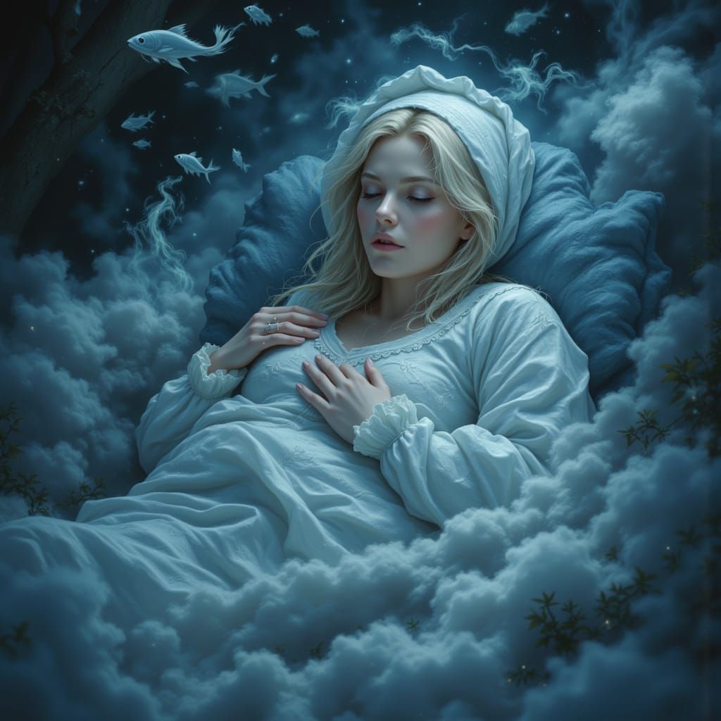 Serene Herbalist Dreaming in a Magical Cloudscape