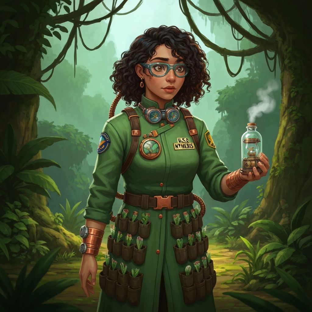 Octavia: Scientist Explorer in Lush Jungle Clearing