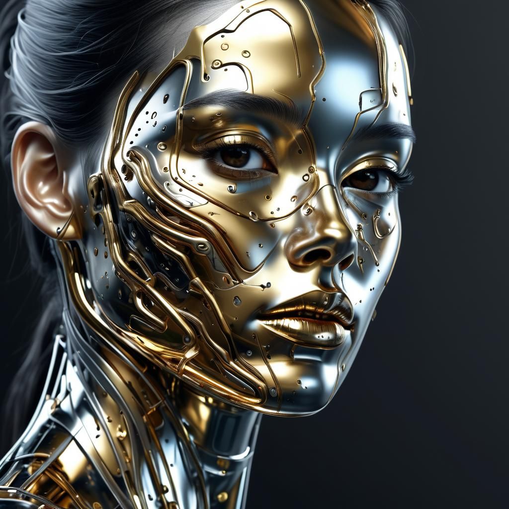 Liquid Metal Woman: Hyper-Realistic 3D Masterpiece