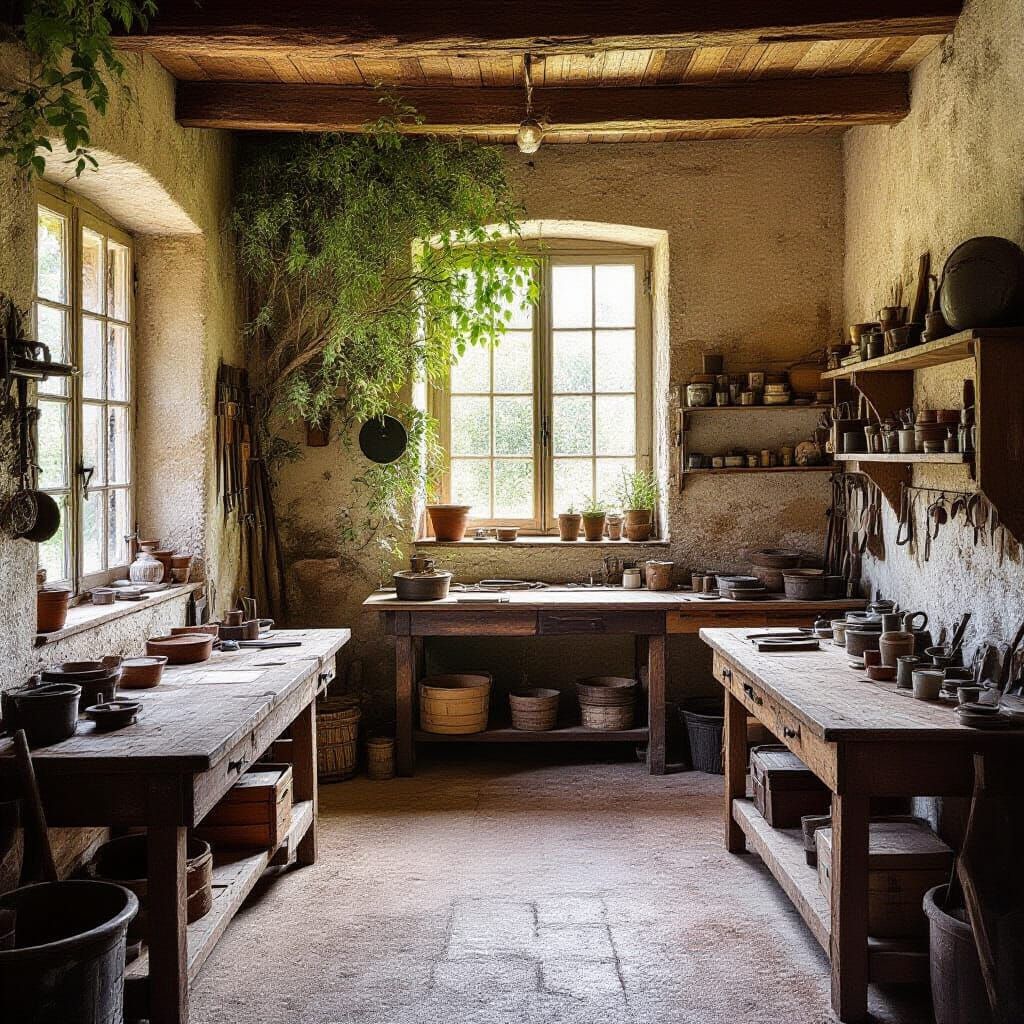 Rustic Workshop in Southern France, Impressionist Style