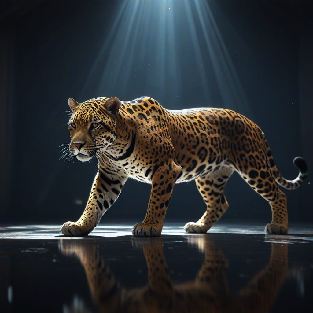 Jaguar Amidst Sparkling Diamonds in Opulent Room