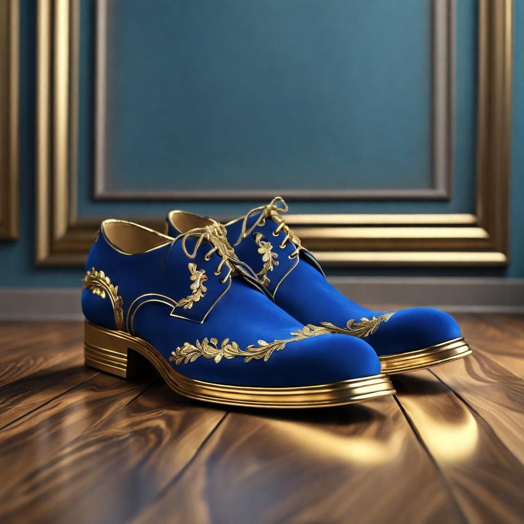 Blue Suede Shoes with Gold Laces in 3D