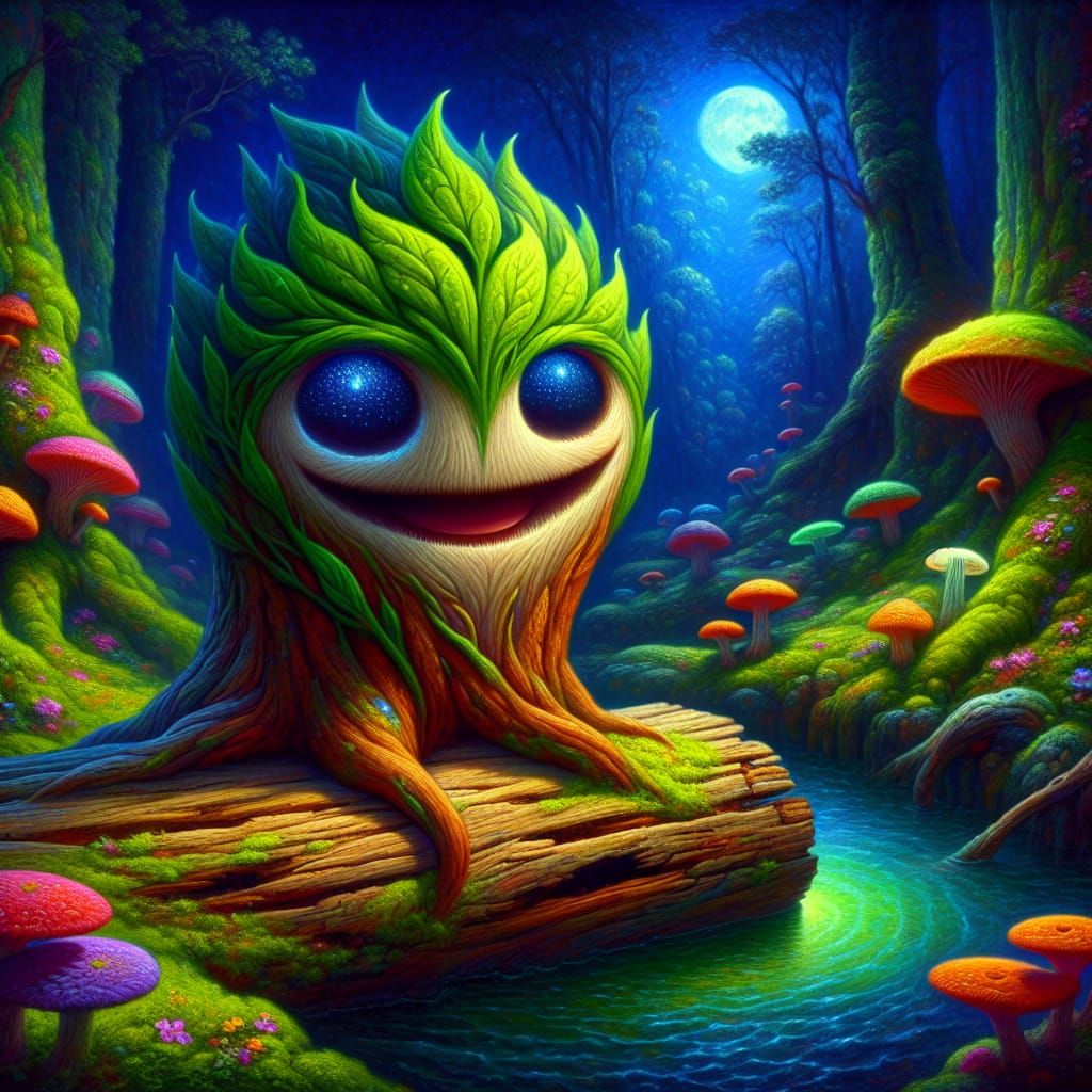 Whimsical Forest Sprite in Moonlit Glow
