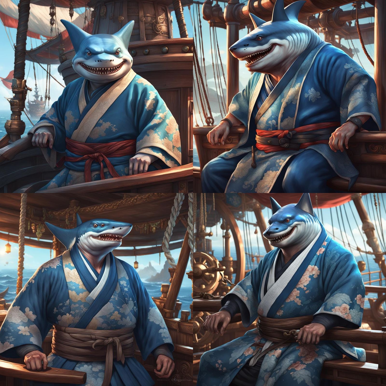 Kimono Shark-Man Pirate Portrait, Artstation Style