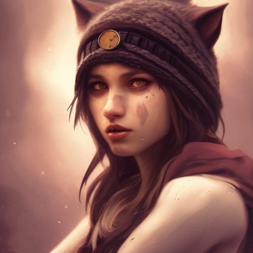 Hyperdetailed Werewolf Girl Portrait in Art Nouveau Style