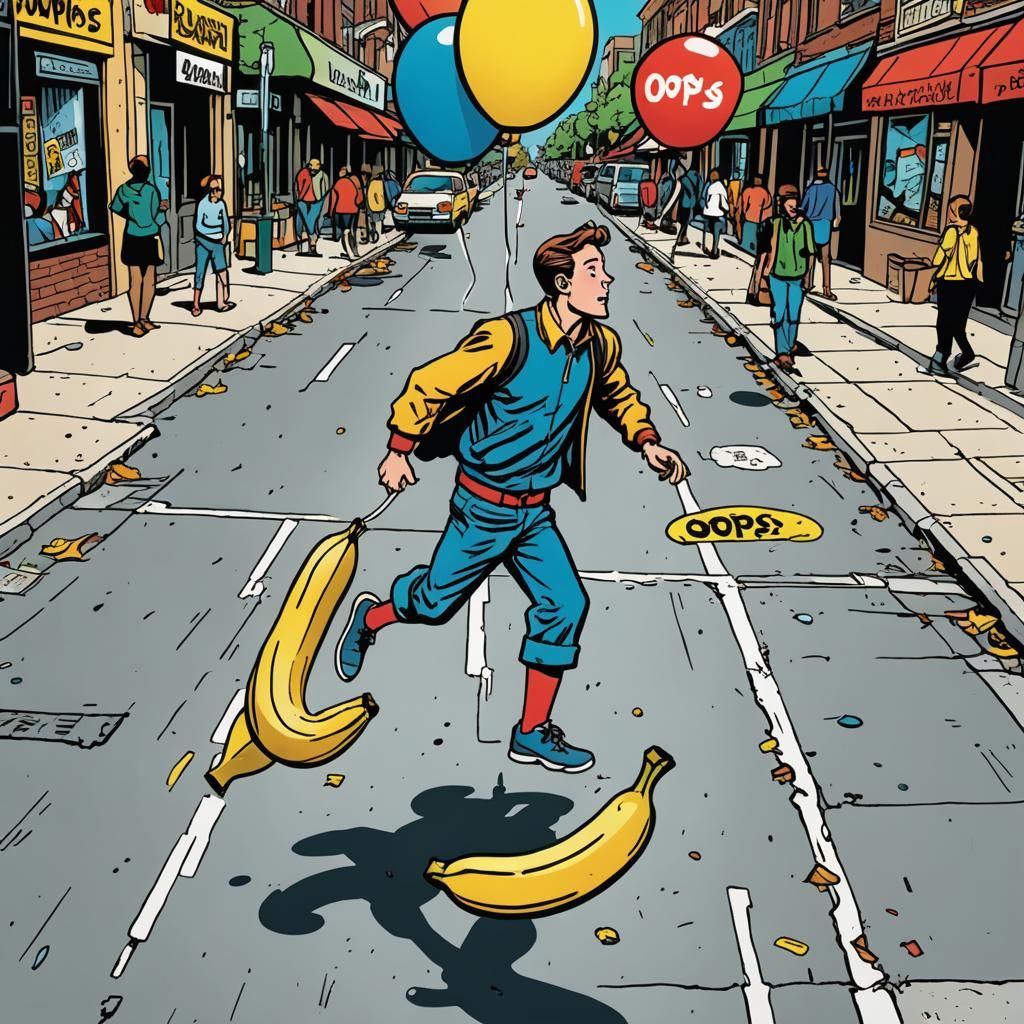 Comic Art: Banana Slip with 'OOPS' Balloon