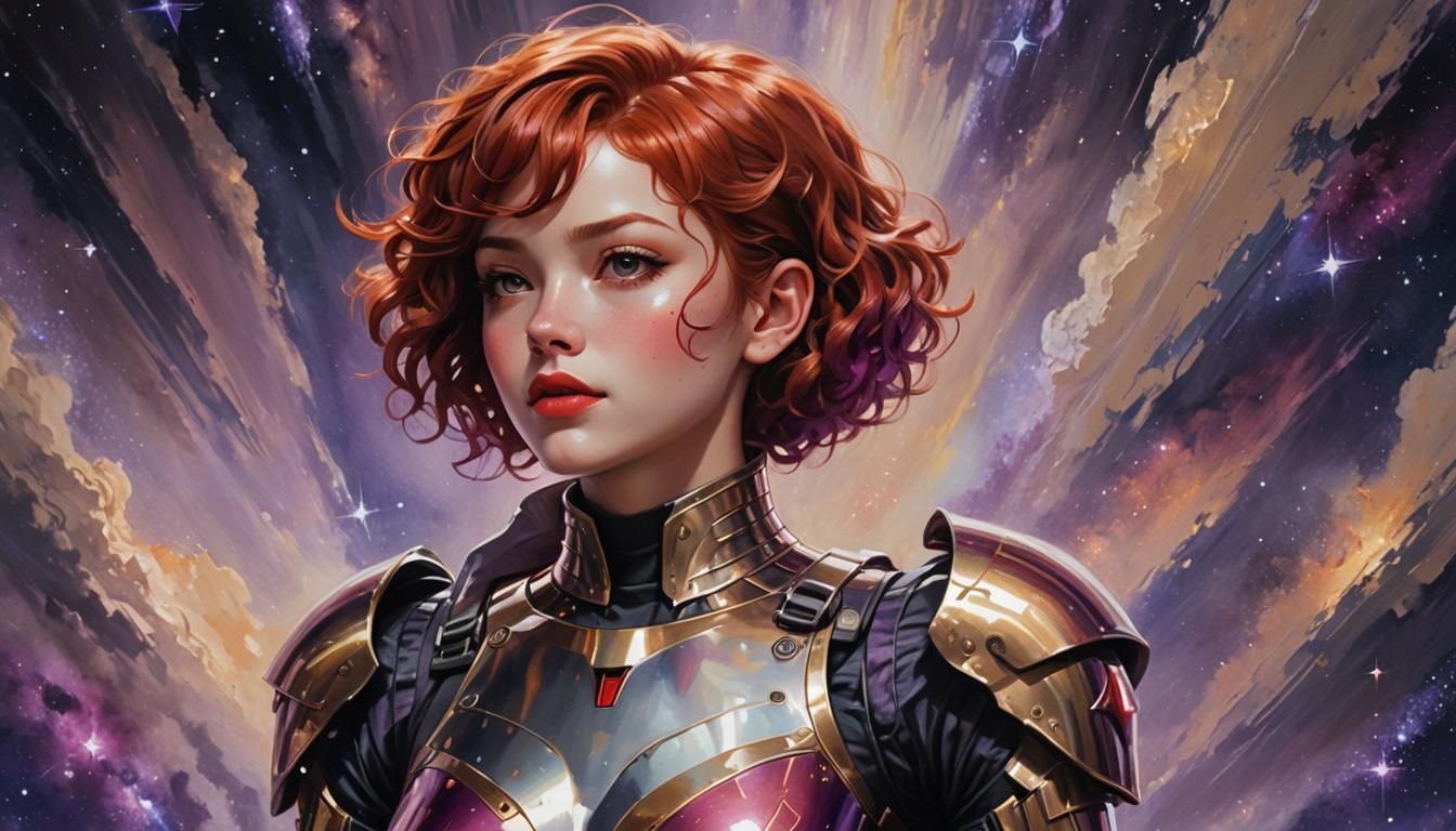 Anime-Inspired Woman in Armor, Acrylic Painting