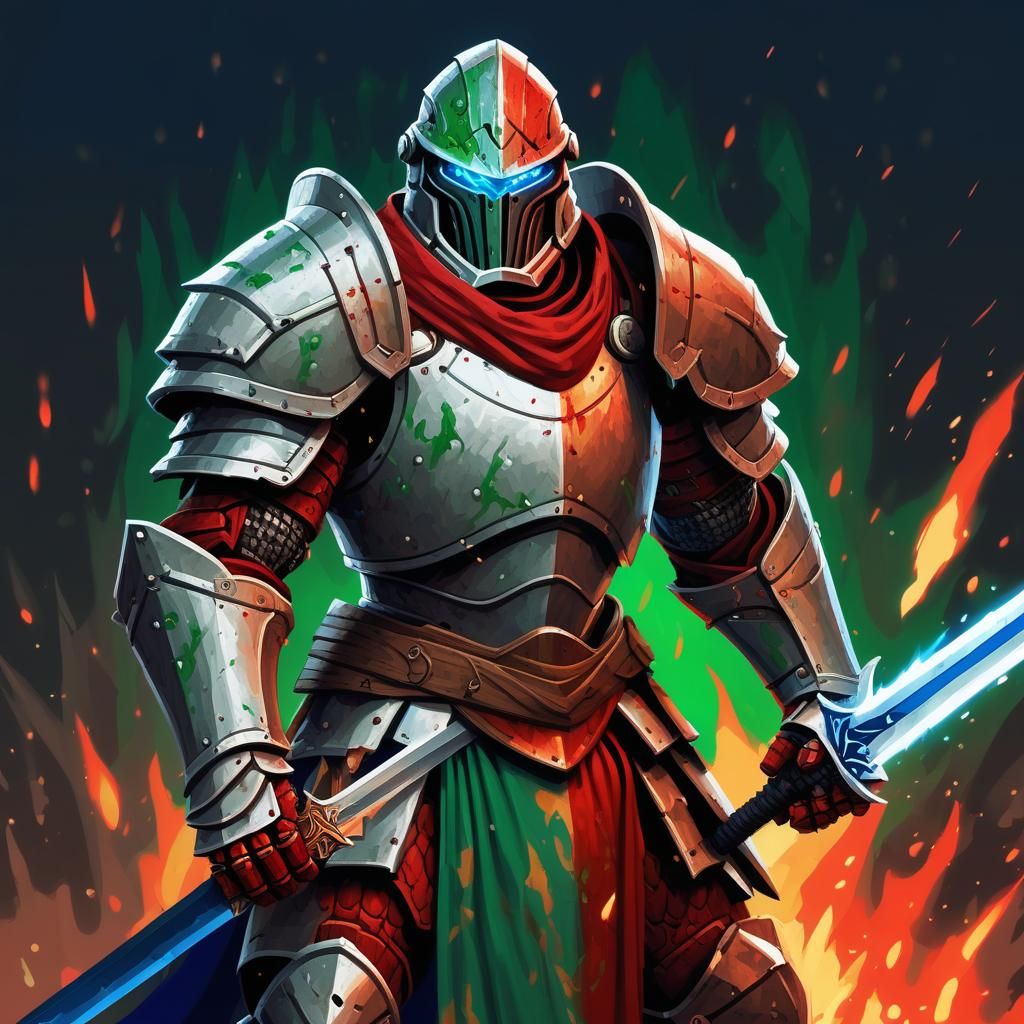 Warforged Fighter on Battlefield in Pixel Art Style